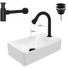 Mini Fonteinset Zwart Wit Mat Kraangat Rechts met toiletkraan draaiknop 37x22x10cm Aloni