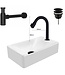 Mini Fonteinset Zwart Wit Mat Kraangat Rechts met toiletkraan draaiknop 37x22x10cm Aloni