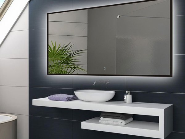 Badkamerspiegel Cabana 120x60cm Zwart Geintegreerde LED Verlichting  Verwarming Anti Condens Touch Lichtschakelaar