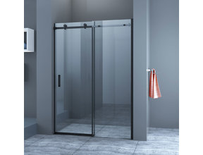 Douchedeur Slice Nisdeur Schuifdeur Zwart 120x200cm Antikalk Helder Glas Chroom Profiel 8mm Veiligheidsglas Easy Clean