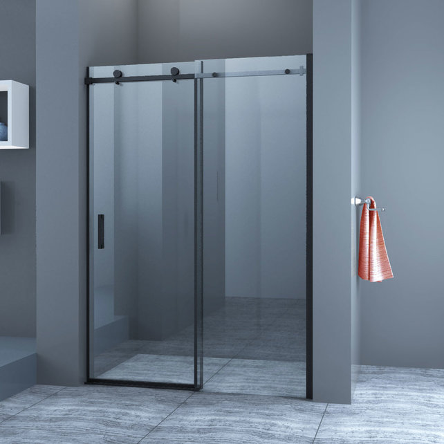 Douchedeur Slice Nisdeur Schuifdeur Zwart 120x200cm Antikalk Helder Glas Chroom Profiel 8mm Veiligheidsglas Easy Clean