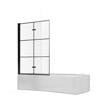 Badwand Elena 2-Delig 100x140cm Antikalk Helder Glas Mat Zwart Profiel 6mm Veiligheidsglas Easy Clean- Rubber Waterkering Strip