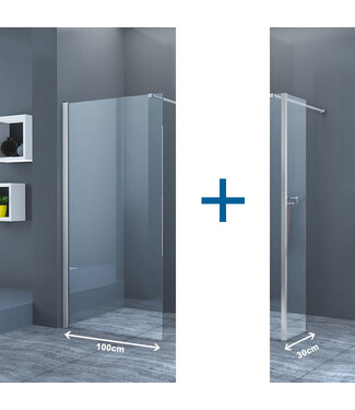 Inloopdouche Eco Nano met Zijwand 100x200cm 30x200cm Antikalk Helder Glas Chroom Profiel 8mm Veilighedsglas Easy Clean