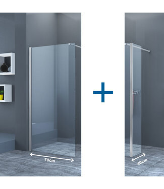 Inloopdouche Eco Nano met Zijwand 70x200cm 40x200cm Antikalk Helder Glas Chroom Profiel 8mm Veiligheidsglas Easy Clean