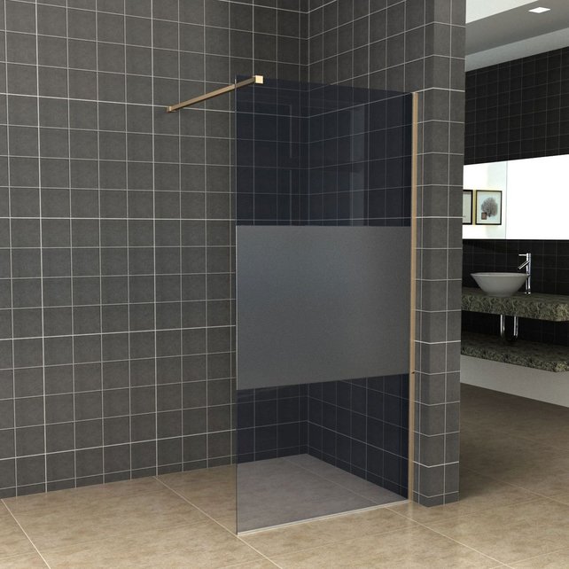 Inloopdouche 110x200cm Antikalk Rook/Mat Glas 8mm Geborsteld Goud Veiligheidsglas Inloopdouche 110x200cm Antikalk Rook/Mat Glas 8mm Geborsteld Goud Veiligheidsglas