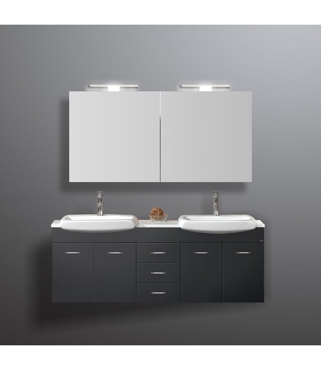 Spiegelkast Pandora 140x60x14cm Aluminium LED Verlichting Stopcontact Binnen en Buiten Spiegel Glazen Planken