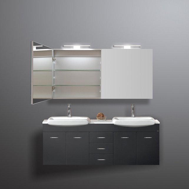 Spiegelkast Pandora 140x60x14cm Aluminium LED Verlichting Stopcontact Binnen en Buiten Spiegel Glazen Planken