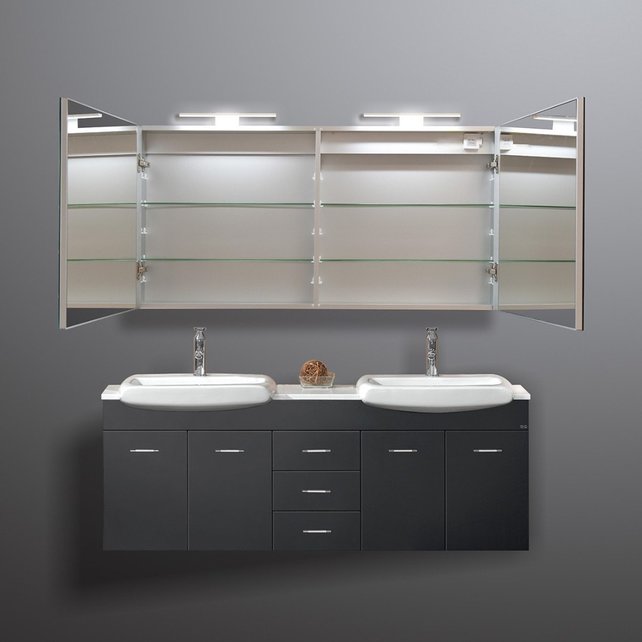 Spiegelkast Pandora 140x60x14cm Aluminium LED Verlichting Stopcontact Binnen en Buiten Spiegel Glazen Planken