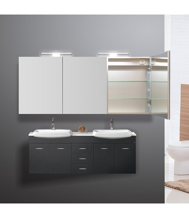 Spiegelkast Pandora 160x60x14cm Aluminium LED Verlichting Stopcontact Binnen en Buiten Spiegel Glazen Planken