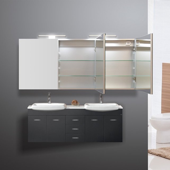 Spiegelkast Pandora 160x60x14cm Aluminium LED Verlichting Stopcontact Binnen en Buiten Spiegel Glazen Planken