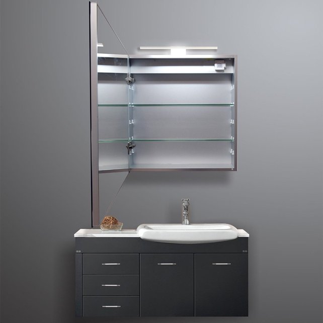 Spiegelkast Pandora 60x60x14cm Aluminium LED Verlichting Stopcontact Binnen en Buiten Spiegel Glazen Planken Spiegelkast Pandora 60x60x14cm Aluminium LED Verlichting Stopcontact Binnen en Buiten Spiegel Glazen Planken