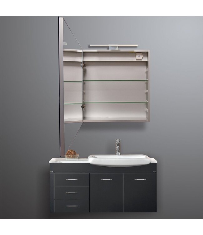 Spiegelkast Pandora 60x60x14cm Aluminium LED Verlichting Stopcontact Binnen en Buiten Spiegel Glazen Planken