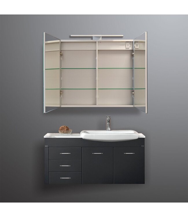 Spiegelkast Pandora 80x60x14cm Aluminium LED Verlichting Stopcontact Binnen en Buiten Spiegel Glazen Planken