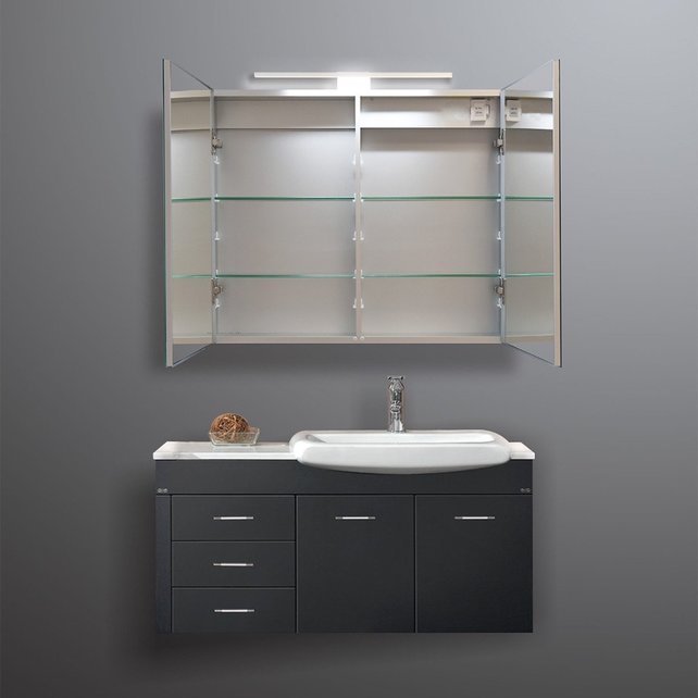 Spiegelkast Pandora 80x60x14cm Aluminium LED Verlichting Stopcontact Binnen en Buiten Spiegel Glazen Planken