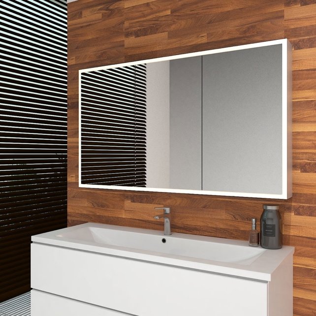 Spiegelkast Quatro 120x70x13cm Aluminium Geintegreerde LED Verlichting Sensor Lichtschakelaar Stopcontact Glazen Planken Spiegelkast Quatro 120x70x13cm Aluminium Geintegreerde LED Verlichting Sensor Lichtschakelaar Stopcontact Glazen Planken
