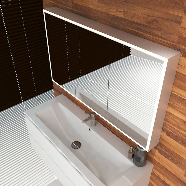 Spiegelkast Quatro 120x70x13cm Aluminium Geintegreerde LED Verlichting Sensor Lichtschakelaar Stopcontact Glazen Planken Spiegelkast Quatro 120x70x13cm Aluminium Geintegreerde LED Verlichting Sensor Lichtschakelaar Stopcontact Glazen Planken