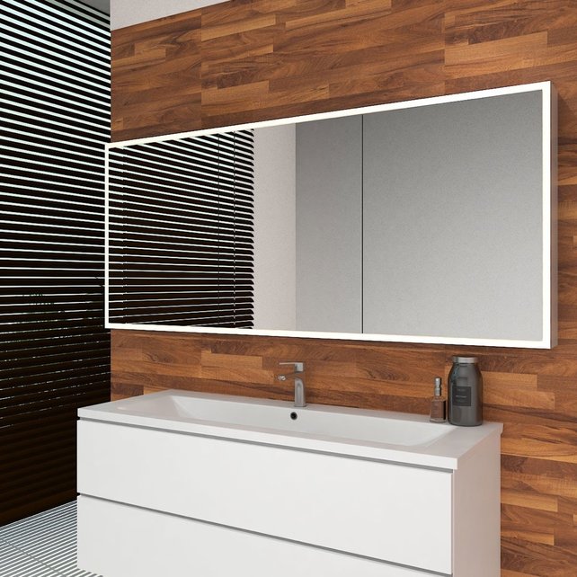 Spiegelkast Quatro 160x70x13cm Aluminium Geintegreerde LED Verlichting Sensor Lichtschakelaar Stopcontact Glazen Planken Spiegelkast Quatro 160x70x13cm Aluminium Geintegreerde LED Verlichting Sensor Lichtschakelaar Stopcontact Glazen Planken