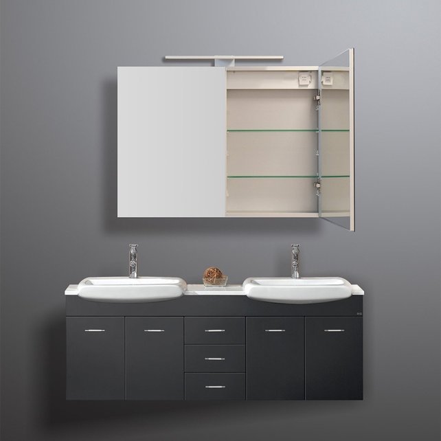 Spiegelkast Pandora 100x60x14cm Aluminium LED Verlichting Stopcontact Binnen en Buiten Spiegel Glazen Planken