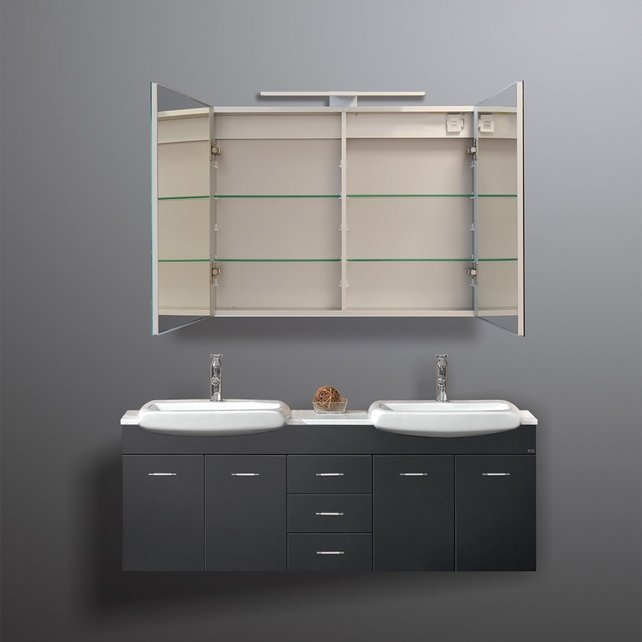 Spiegelkast Pandora 100x60x14cm Aluminium LED Verlichting Stopcontact Binnen en Buiten Spiegel Glazen Planken