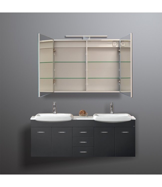 Spiegelkast Pandora 100x60x14cm Aluminium LED Verlichting Stopcontact Binnen en Buiten Spiegel Glazen Planken