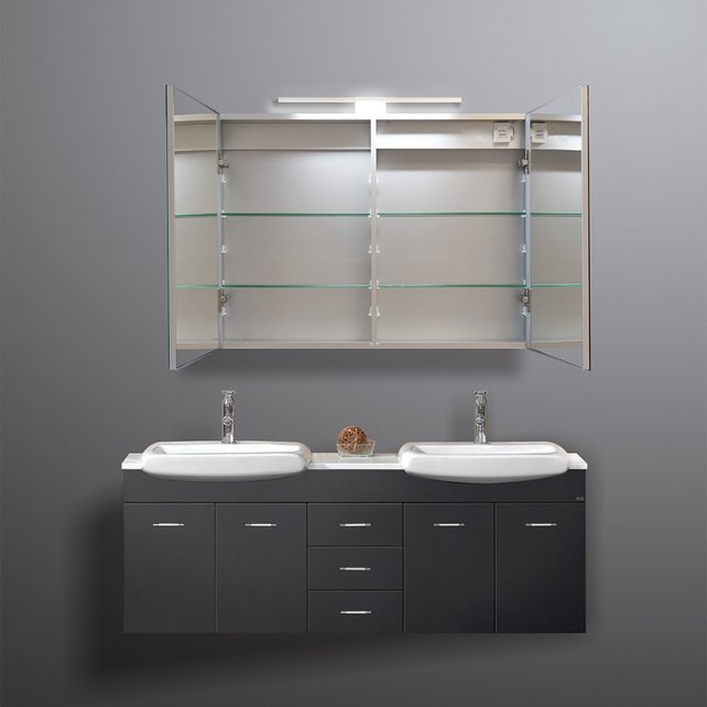 Spiegelkast Pandora 100x60x14cm Aluminium LED Verlichting Stopcontact Binnen en Buiten Spiegel Glazen Planken