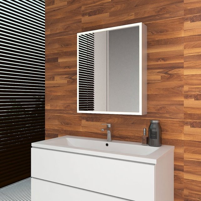 Spiegelkast Quatro 80x70x13cm Aluminium Geintegreerde LED Verlichting Sensor Lichtschakelaar Stopcontact Glazen Planken