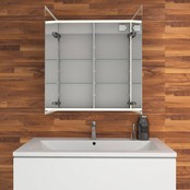 Spiegelkast Quatro 80x70x13cm Aluminium Geintegreerde LED Verlichting Sensor Lichtschakelaar Stopcontact Glazen Planken