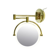 Cosmeticaspiegel 20x20cm Hoogglans Goud Geintegreerde LED Verlichting Kantelbaar 3x Vergrotend