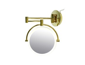 Cosmeticaspiegel 20x20cm Hoogglans Goud Geintegreerde LED Verlichting Kantelbaar 3x Vergrotend