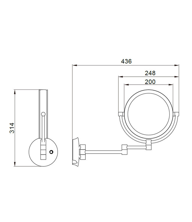 Cosmeticaspiegel 20x20cm Mat Zwart Geintegreerde LED Verlichting Kantelbaar 3x Vergrotend