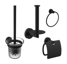 Toilet Accessoires Set Rondo Mat Zwart Toiletborstelhouder Reserverolhouder Toiletrolhouder en Handdoekring