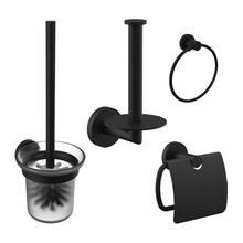 Toilet Accessoires Set Rondo Mat Zwart Toiletborstelhouder Reserverolhouder Toiletrolhouder en Handdoekring