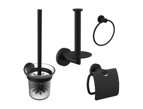 Toilet Accessoires Set Rondo Mat Zwart Toiletborstelhouder Reserverolhouder Toiletrolhouder en Handdoekring