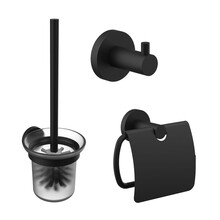 Toilet Accessoires Set Rondo Mat Zwart Toiletrolhouder Toiletborstelhouder en Jashaak