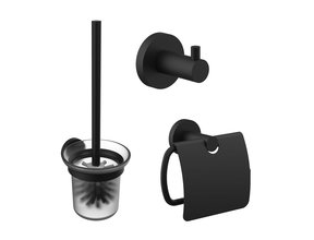 Toilet Accessoires Set Rondo Mat Zwart Toiletrolhouder Toiletborstelhouder en Jashaak