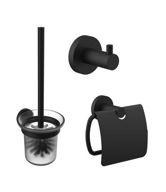 Toilet Accessoires Set Rondo Mat Zwart Toiletrolhouder Toiletborstelhouder en Jashaak