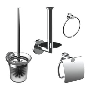 Toilet Accessoires Set Rondo Chroom Toiletborstelhouder Reserverolhouder Toiletrolhouder en Handdoekring