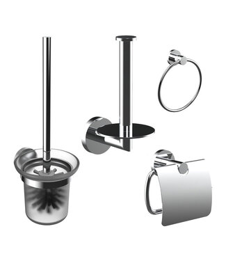 Toilet Accessoires Set Rondo Chroom Toiletborstelhouder Reserverolhouder Toiletrolhouder en Handdoekring