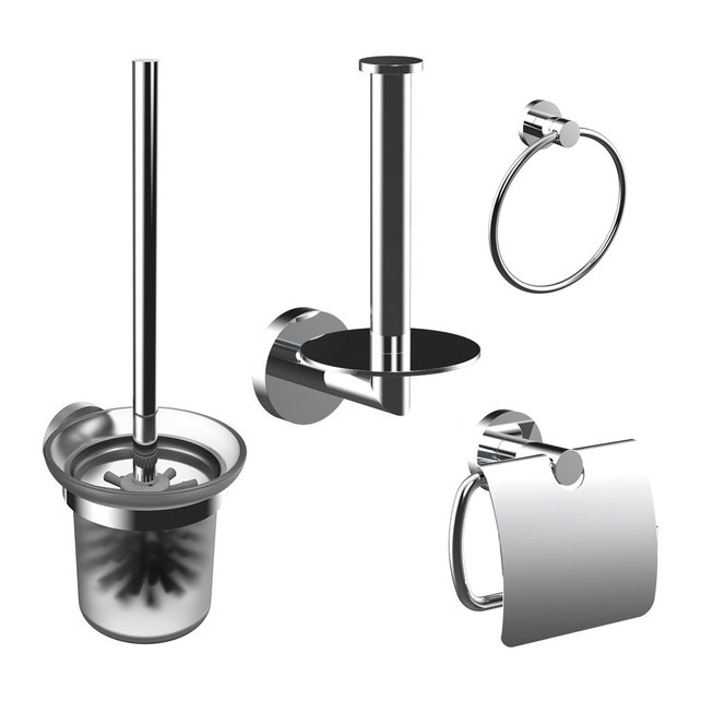 Toilet Accessoires Set Rondo Chroom Toiletborstelhouder Reserverolhouder Toiletrolhouder en Handdoekring