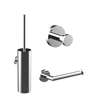 Toilet Accessoires Set Rondo Chroom Luxe Borstel Set Luxe Toiletrolhouder en Handdoekhaak