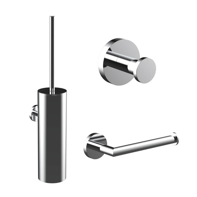 Toilet Accessoires Set Rondo Chroom Luxe Borstel Set Luxe Toiletrolhouder en Handdoekhaak