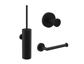 Toilet Accessoires Set Rondo Mat Zwart Luxe Borstel Set Luxe Toiletrolhouder en Handdoekhaak
