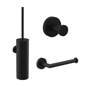 Toilet Accessoires Set Rondo Mat Zwart Luxe Borstel Set Luxe Toiletrolhouder en Handdoekhaak