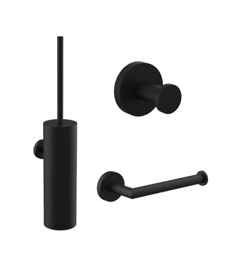 Toilet Accessoires Set Rondo Mat Zwart Luxe Borstel Set Luxe Toiletrolhouder en Handdoekhaak