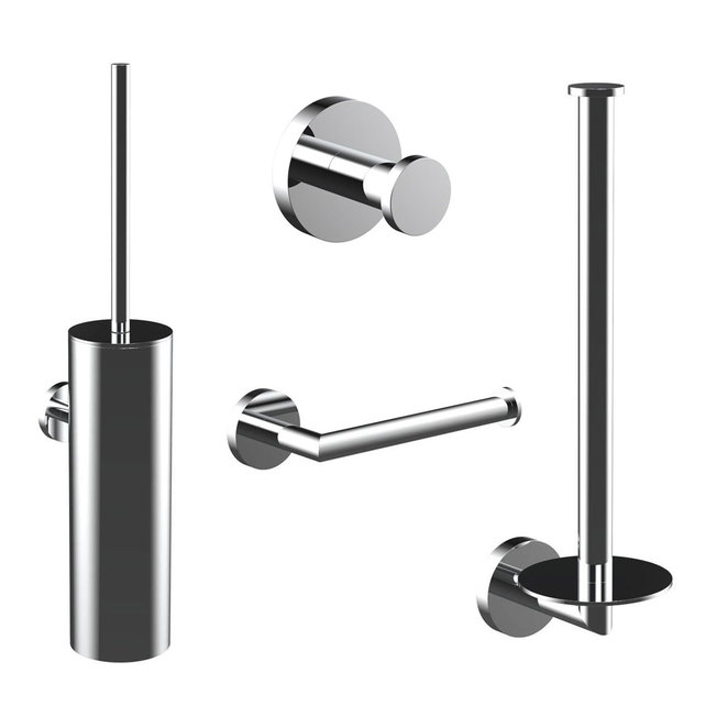 Toilet Accessoires Set Rondo Chroom Luxe Borstel Set luxe Toiletrolhouder Handdoekhaak en Dubbele Reserverolhouder Toilet Accessoires Set Rondo Chroom Luxe Borstel Set luxe Toiletrolhouder Handdoekhaak en Dubbele Reserverolhouder
