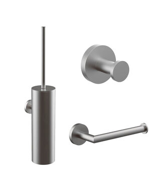Toilet Accessoires Set Rondo RVS Luxe Borstel Set Luxe Toiletrolhouder en Handdoekhaak