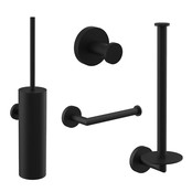 Toilet Accessoires Set Rondo Mat Zwart Luxe Borstel Set luxe Toiletrolhouder Handdoekhaak en Dubbele Reserverolhouder