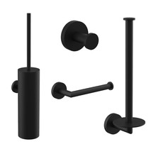 Toilet Accessoires Set Rondo Mat Zwart Luxe Borstel Set luxe Toiletrolhouder Handdoekhaak en Dubbele Reserverolhouder