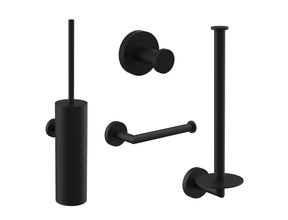 Toilet Accessoires Set Rondo Mat Zwart Luxe Borstel Set luxe Toiletrolhouder Handdoekhaak en Dubbele Reserverolhouder