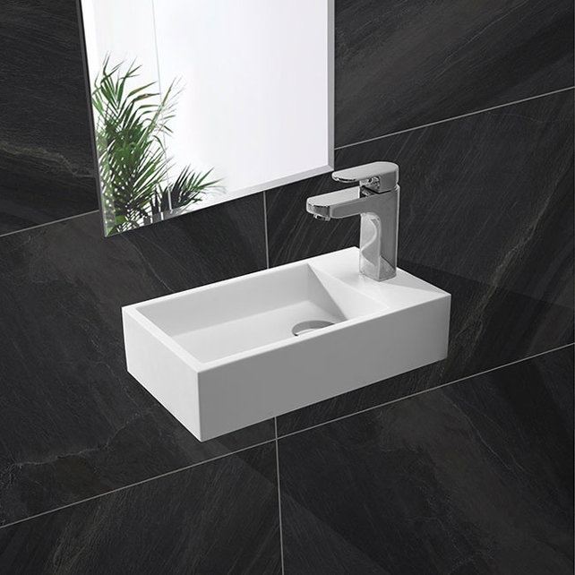 Fontein Toilet - Toiletmeubel Wc Solid Surface - Mat Wit Rechts 40x22 cm